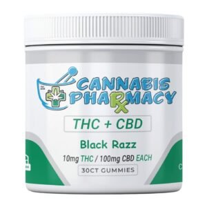 Cannabis Pharmacy THC Blend CBD Gummies | 100mg CBD + 10mg Delta 9 THC - Black Razz - 30ct