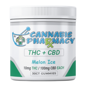 Cannabis Pharmacy THC Blend CBD Gummies | 100mg CBD + 10mg Delta 9 THC - Melon Ice - 30ct