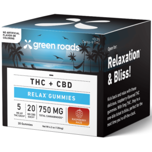 Green Roads | Delta-9 THC Gummies Raspberry Haze | 5mg THC + 20mg CBD - 30ct