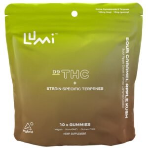 Lumi Labs | THC Gummies - Sour Caramel Apple Kush | 5mg D9 + 5mg Strain Specific Terpenes - 15ct